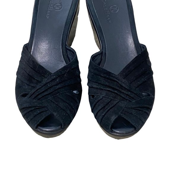 Women’s Cole Haan Nike Air Sandals Size 6 Wedge Heel Open Toe Shoes Black Suede - Picture 7 of 9